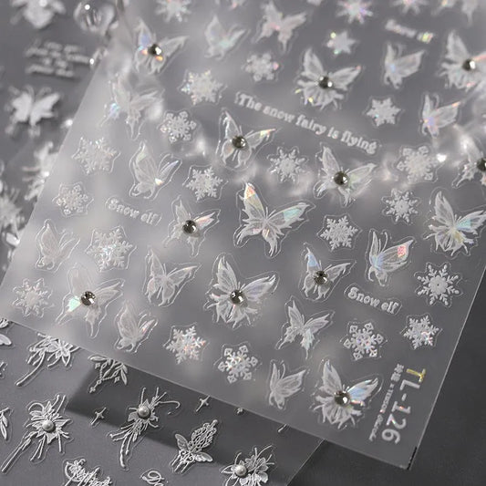 White Butterfly Nail Art Stickers Adhesive Embossed Sticker Decals TL126