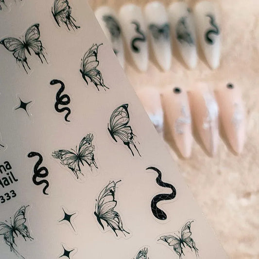 White Butterfly Nail Art Stickers Adhesive Slider Snake Sticker Decals MN333