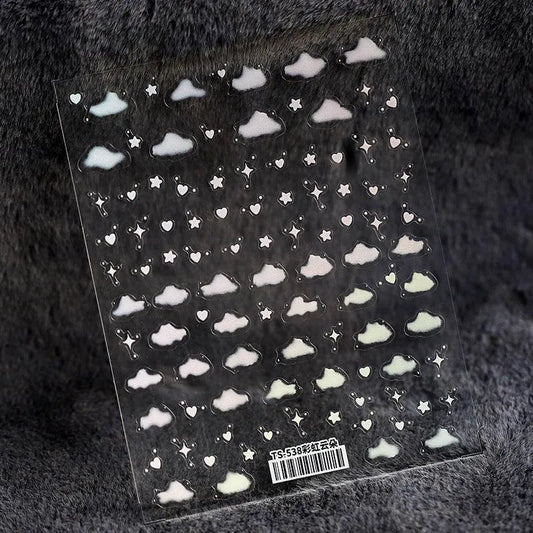 White Cloud Nail Art Stickers 3D Adhesive Sticker Decals TS536