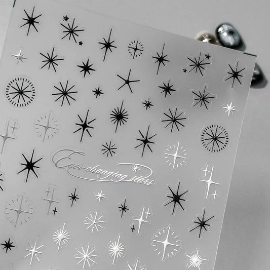 White Cross Star Nail Art Stickers Adhesive Sliders Black Stars Sticker Decals TS3320