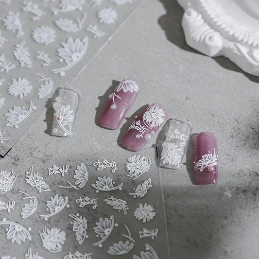 White Daisy Nail Art Stickers Adhesive Flower Sticker Decals TS1810