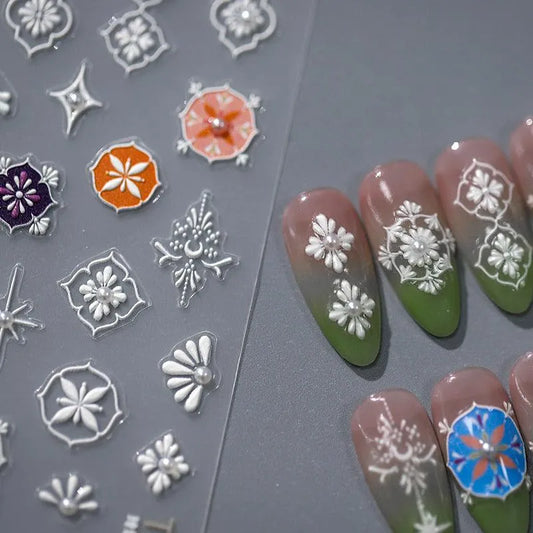 White Damask Nail Art Stickers Adhesive Slider Bohemia Sticker Decals TL002