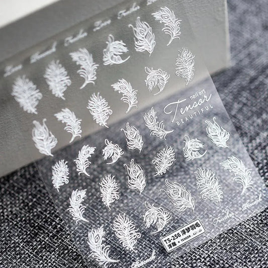 White Feather Nail Art Stickers 3D Feather Adhesive Sticker Decals TS256