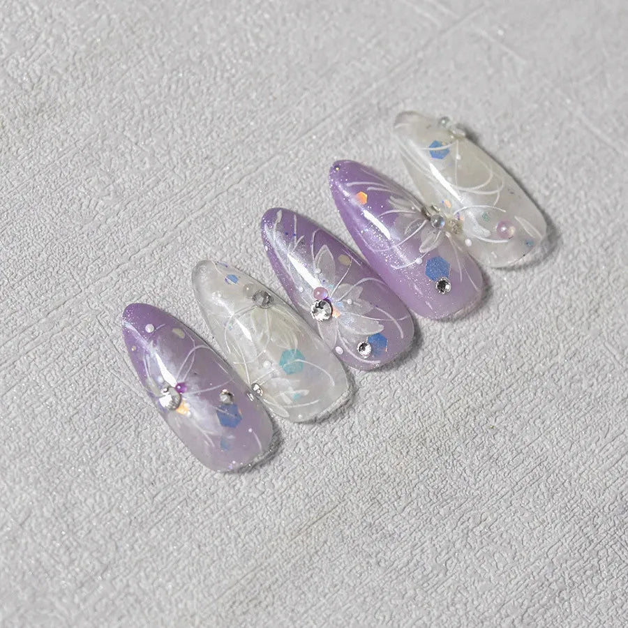 White Flower Nail Art Sticker 5D Bridal Rhinestones Nail Sticker Decals