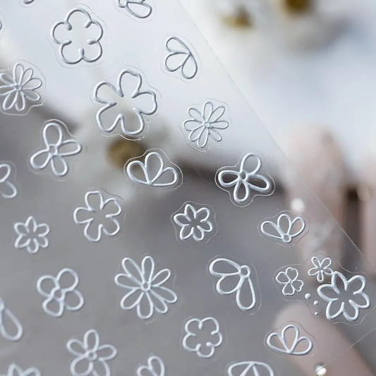 White Flower Nail Art Stickers Hollow Floral Adhesive Sticker Decals TS1572