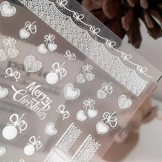White Lace Heart Nail Art Stickers Adhesive Fantasy Lace Embossed Sticker Decals KX288