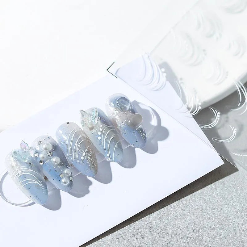 White Lines Nail Art Stickers Adhesive Embossed Lines Sticker Decals KX226