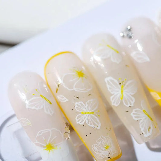 White Nail Art Stickers Adhesive Butterfly Flowers Sticker Decals TS1318