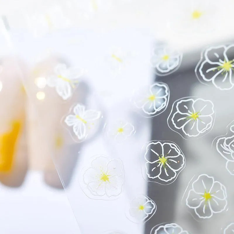 White Nail Art Stickers Adhesive Butterfly Flowers Sticker Decals TS1318