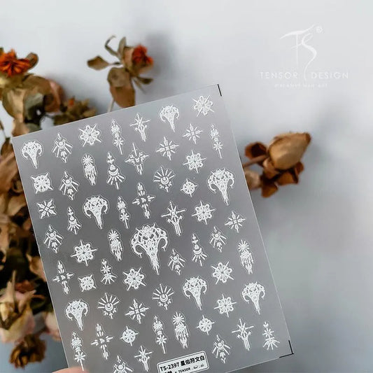 White Nail Art Stickers Adhesive Slider Embossed Vines Sticker Decals TS2397