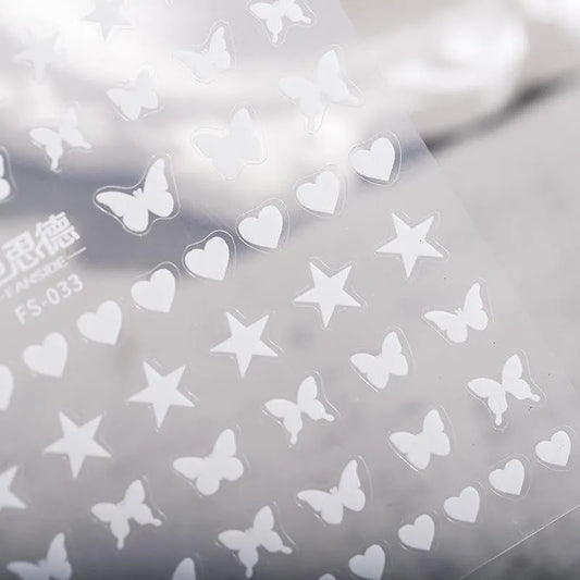 White Nail Art Stickers Adhesive Slider Stars Butterfly Sticker Decals FS033