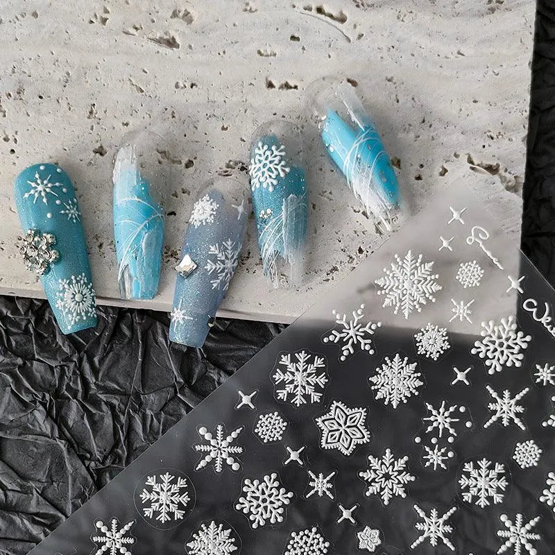 White Snowflake Nail Art Stickers Winter Xmas Snow Adhesive Sticker Decals TS2007