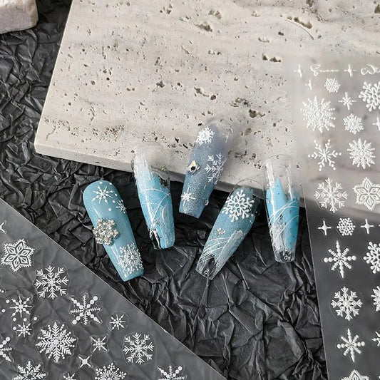 White Snowflake Nail Art Stickers Winter Xmas Snow Adhesive Sticker Decals TS2007
