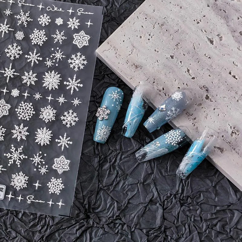 White Snowflake Nail Art Stickers Winter Xmas Snow Adhesive Sticker Decals TS2007