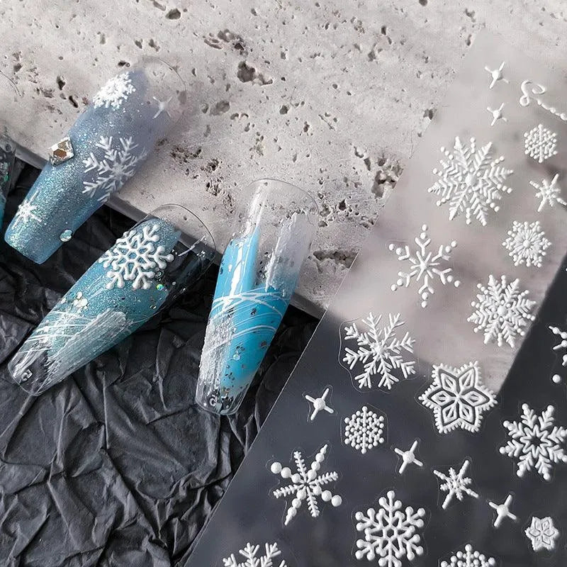 White Snowflake Nail Art Stickers Winter Xmas Snow Adhesive Sticker Decals TS2007