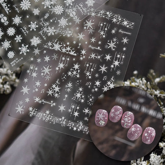 White Snowflake & Star Nail Art Stickers | Music Notes Decals