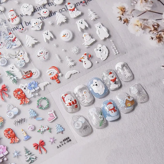 Winter Nail Art Stickers Adhesive Embossed Snowflake Tree Sticker Decals to4586