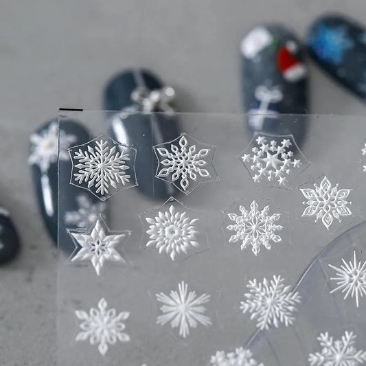 Winter Snow Nail Art Stickers Snowflake Adhesive Embossed Sticker Decals TS944