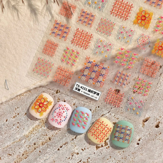 Woven Geometric Nail Stickers | Winter Sweater Textured DIY Decals TS4151