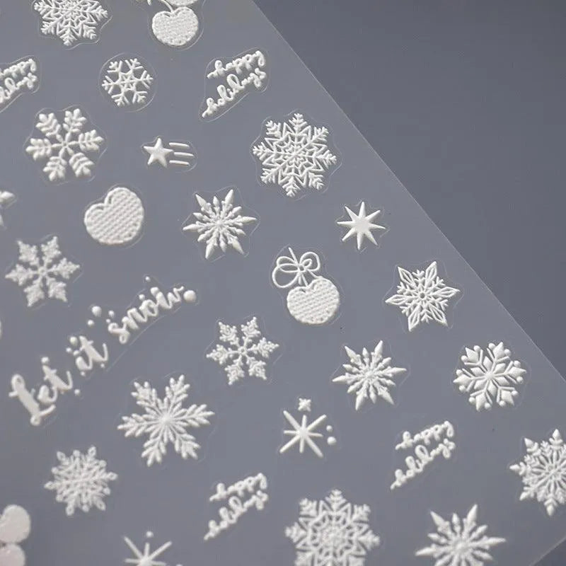 Xmas Nail Art Stickers Adhesive Sliders Winter Snowflake Embossed Sticker Decals TS3240