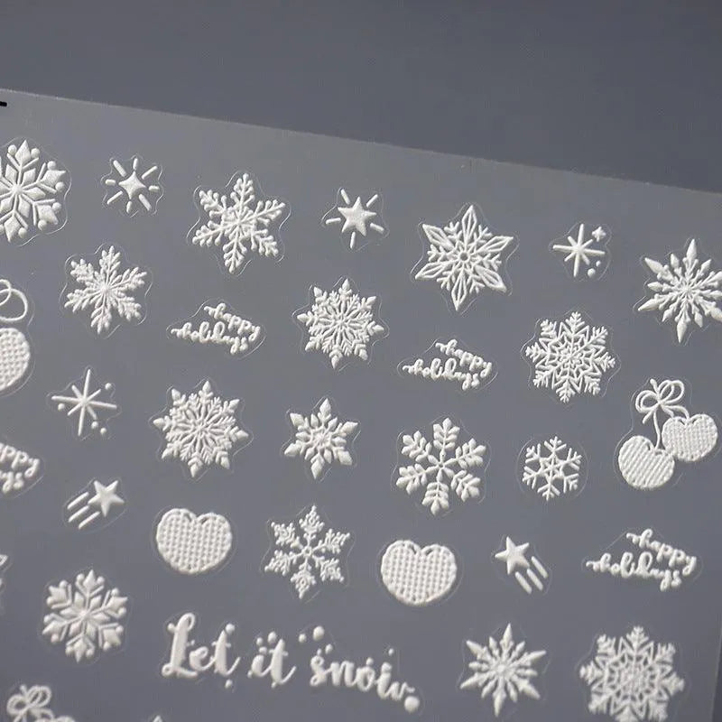 Xmas Nail Art Stickers Adhesive Sliders Winter Snowflake Embossed Sticker Decals TS3240