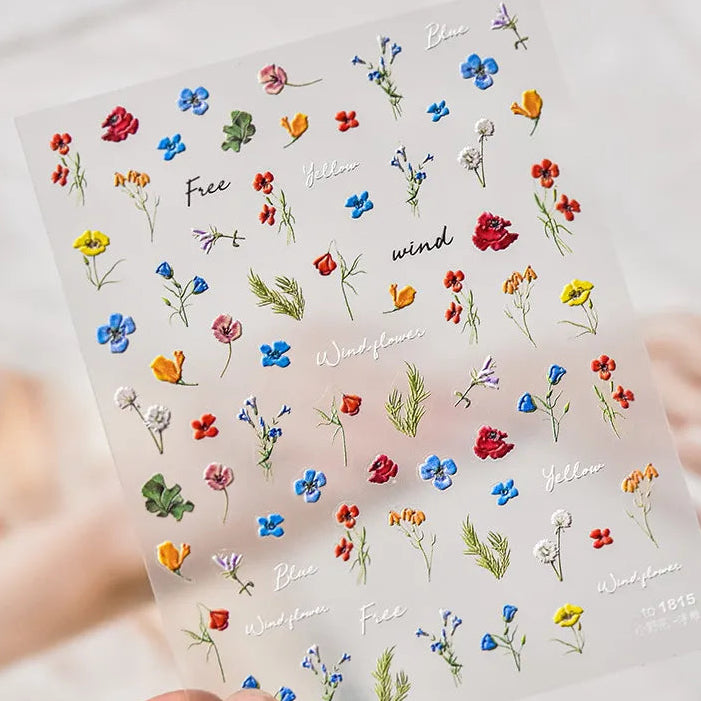 Spring Wildflower Nail Art Stickers – 5D Daisies, Lavender & Garden Floral Decals