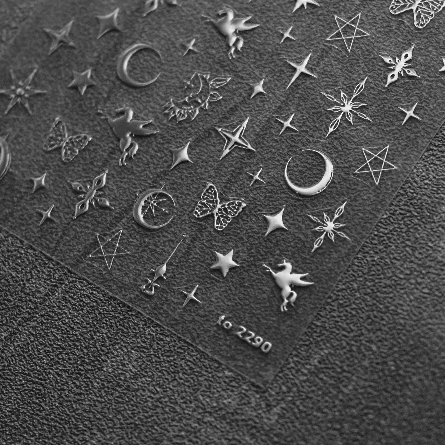 Pegasus Nail Art Stickers Adhesive Embossed Moon Star Sticker Decals to2290 silver