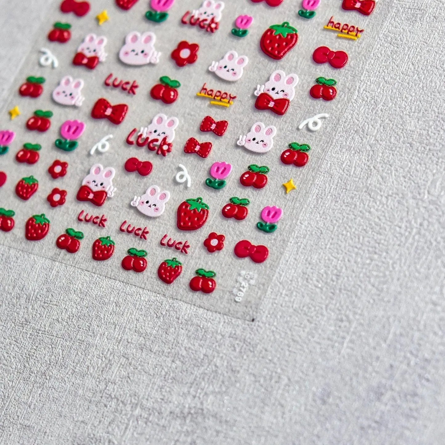 Pink Bunny Nail Stickers 5D Embossed Strawberry Nail Decals Adhesive DIY Manicure Accessories to2769 embossed