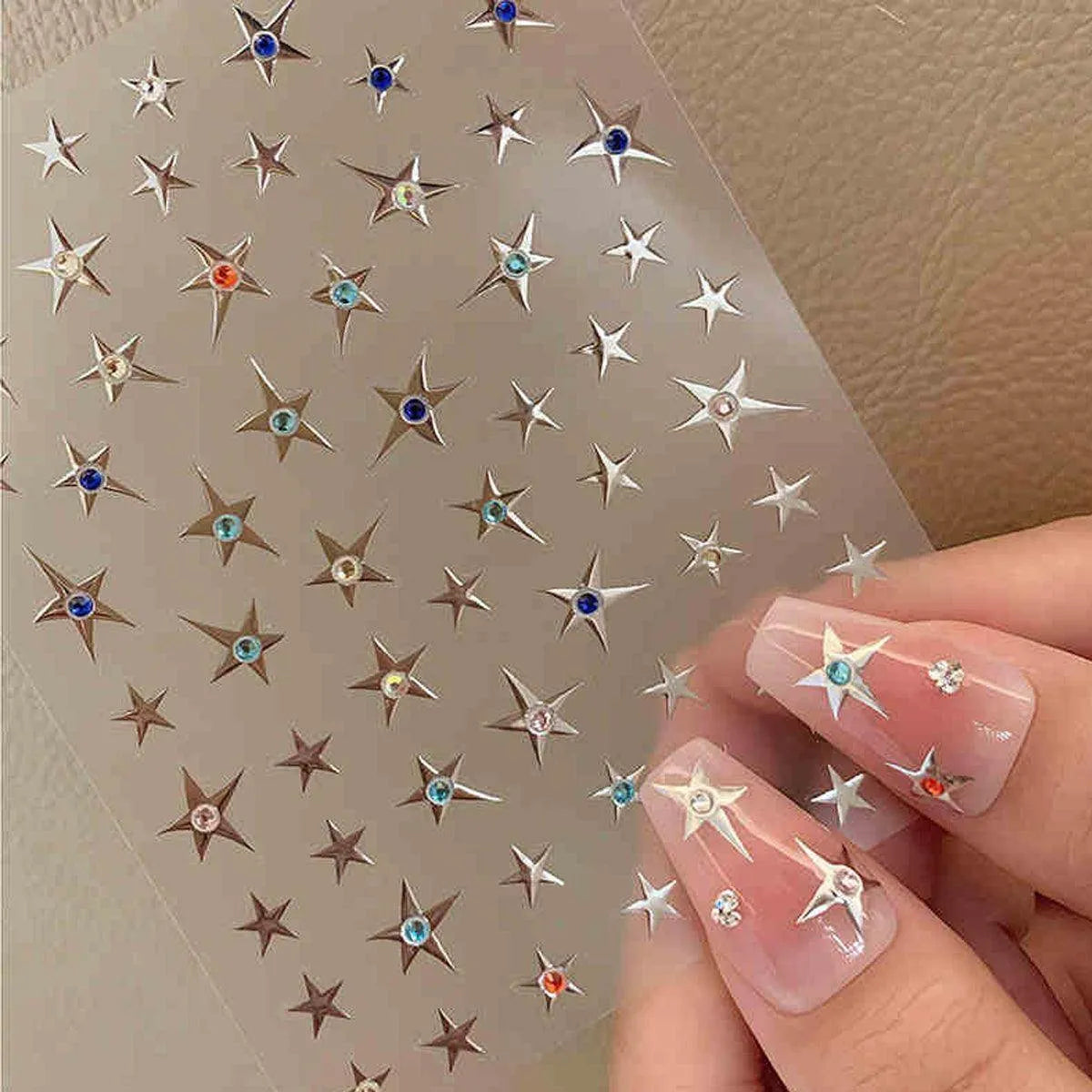 Cross Star with Rhinestones Nail Art Stickers Adhesive Embossed Sticker Decals to2987