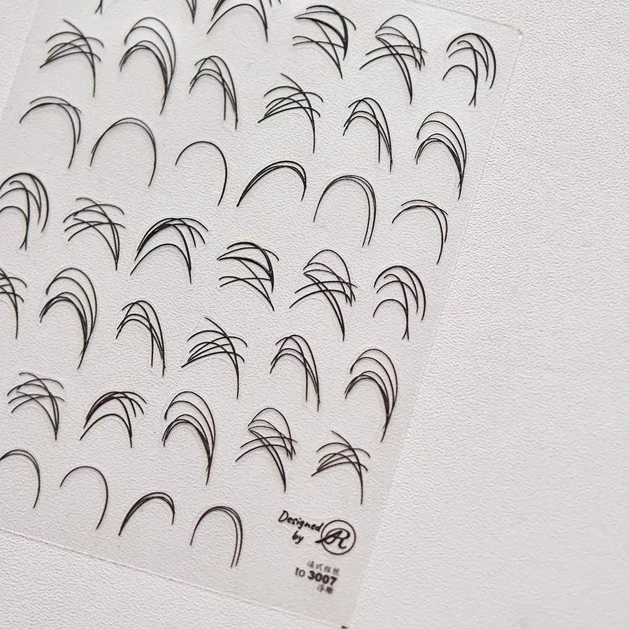 French Line Nail Art Stickers Adhesive Bending Line Embossed Sticker Decals Black to3007