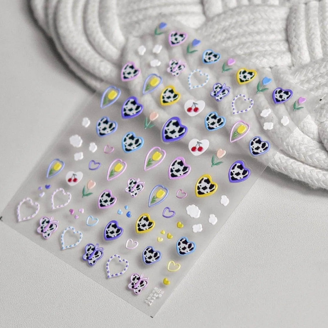 Cow Print Nail Art Stickers Adhesive Embossed Cute Bear Bunny Flower Sticker Decals to3117