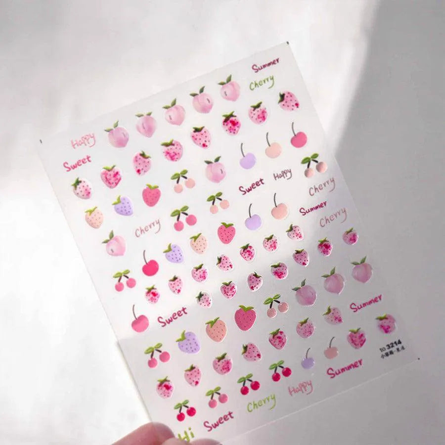 Jelly Cherry Nail Art Stickers Strawberry Fruit Adhesive Nail Sticker Decals to3214