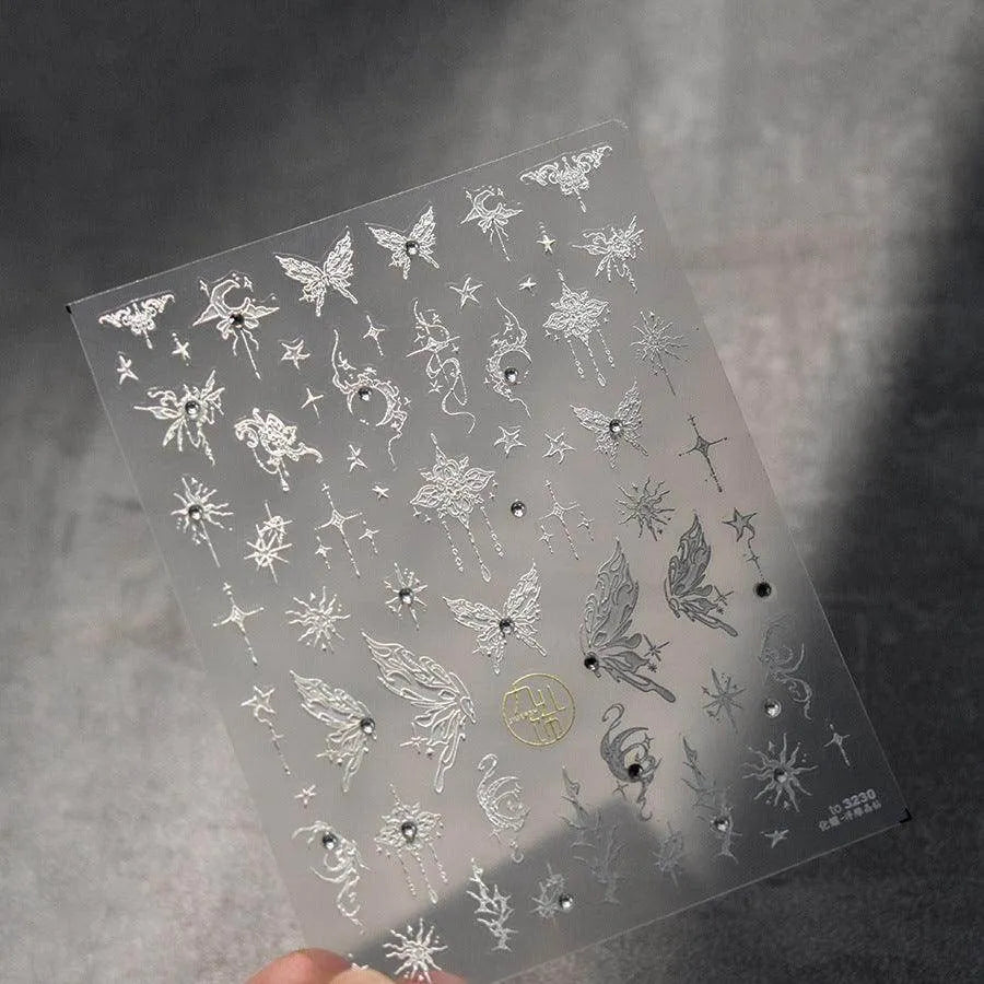 Aurora Shell Light Nail Art Stickers Adhesive Embossed Butterfly Sticker Decals to3230