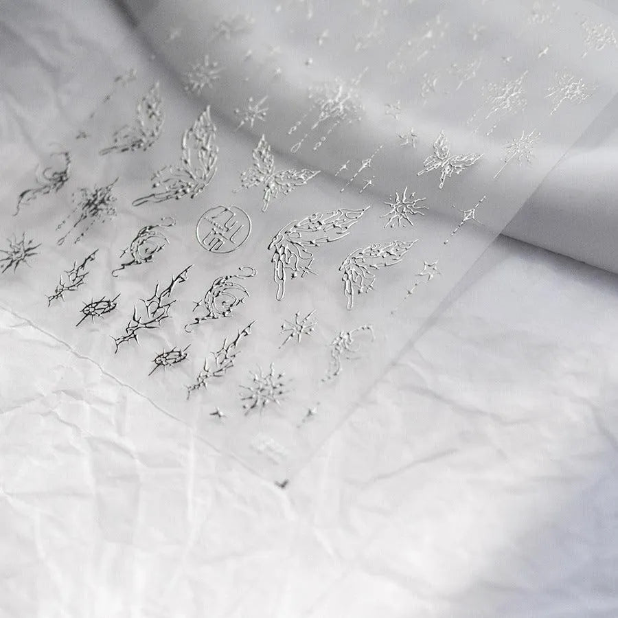 Gold Lace Nail Art Stickers Adhesive Embossed Butterfly Wings Sticker Decals to3231 Silver