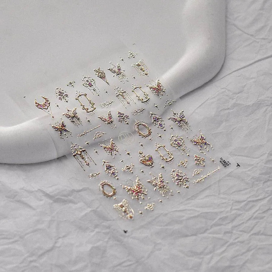 Butterfly with Gold Lace Nail Art Stickers Adhesive Embossed Lace Wings Sticker Decals to3186