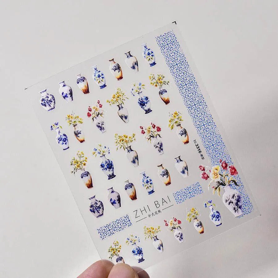 Lavender Nail Art Stickers Flower Adhesive Embossed Wisteria Rose Sticker Decals to3316
