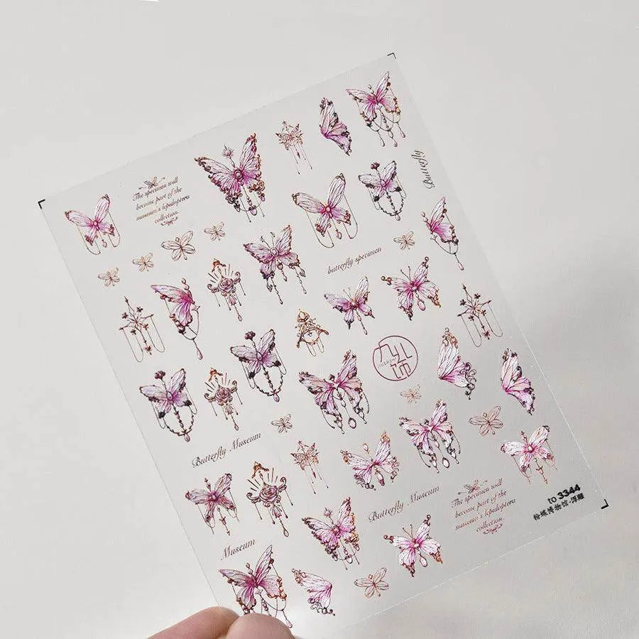 Blue Butterfly Nail Art Stickers Adhesive Embossed Pink Lace Sticker Decals to3344