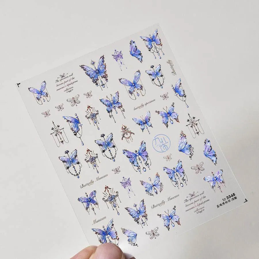 Blue Butterfly Nail Art Stickers Adhesive Embossed Pink Lace Sticker Decals to3345