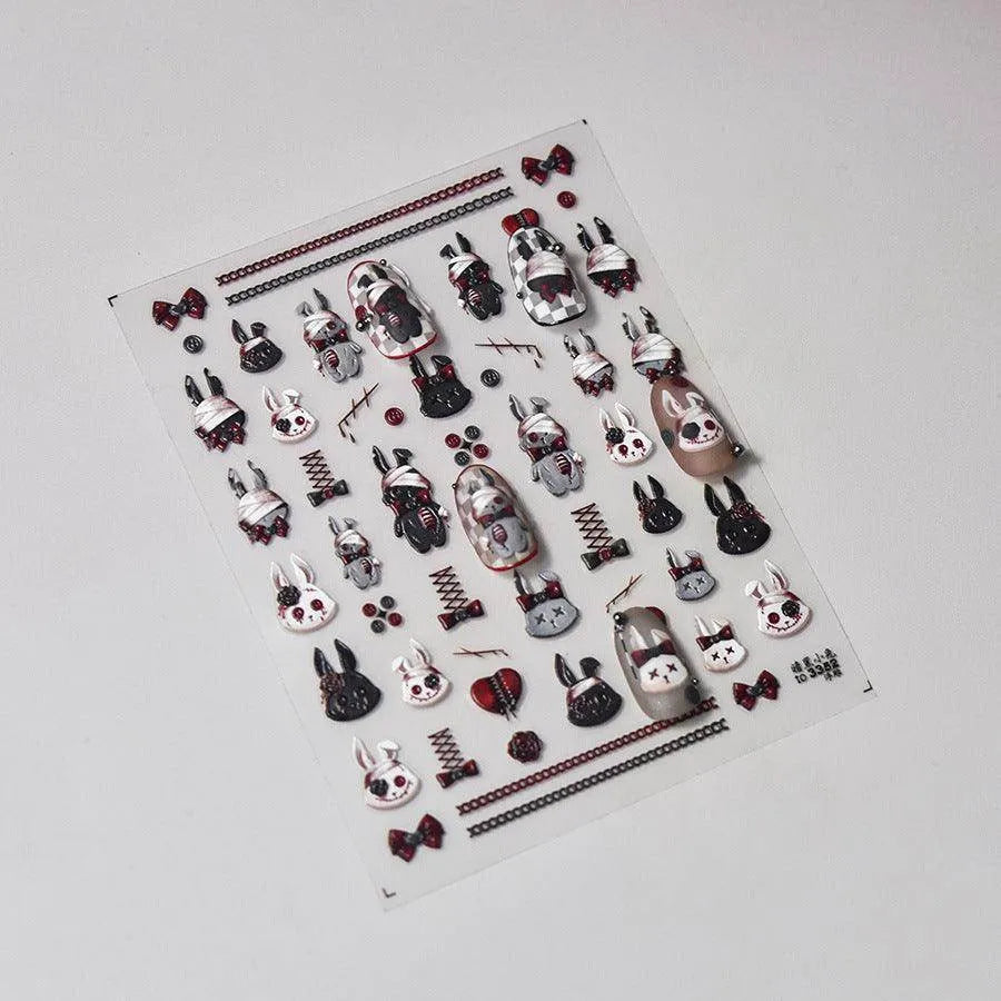 Bandage Rabbit Nail Art Stickers Adhesive Shoelace Embossed Sticker Decals to3352
