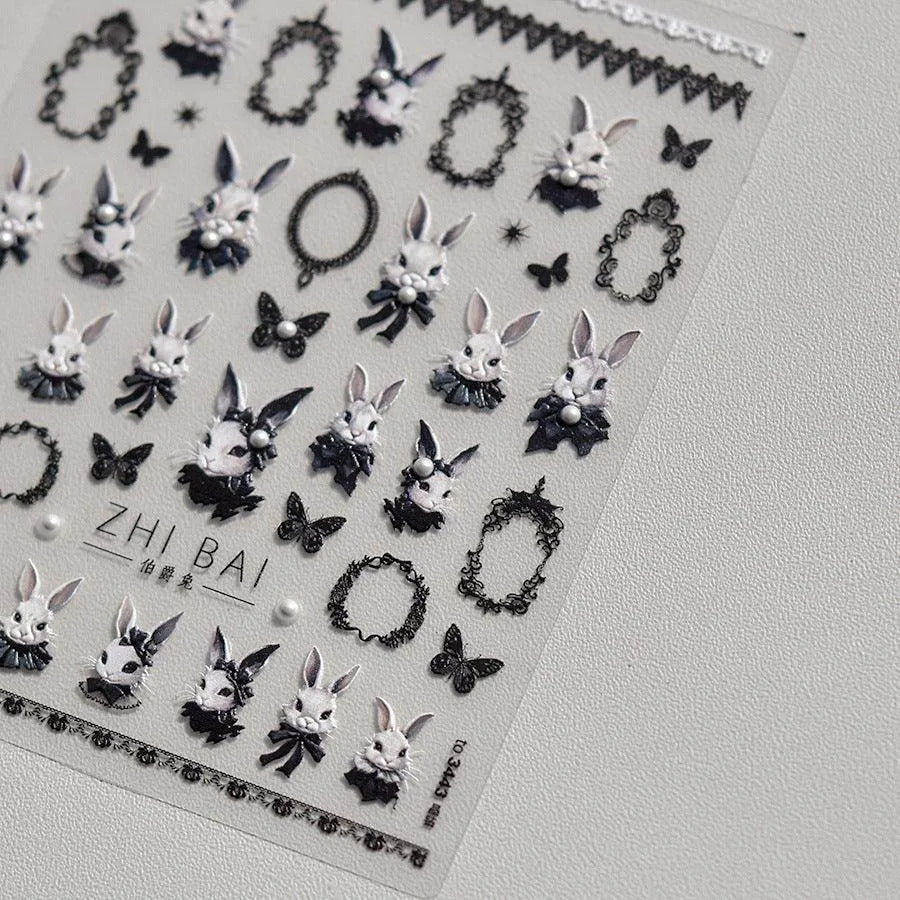 Duke Bunny Nail Art Stickers Adhesive Rabbit Embossed Sticker Decals to3443