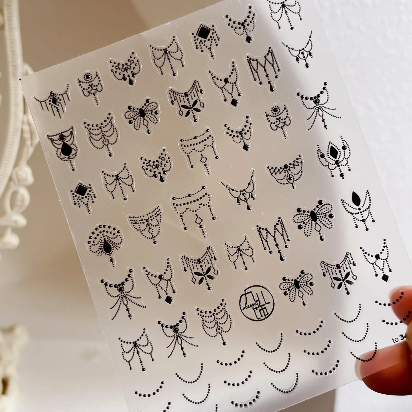 Gold Necklace Nail Art Stickers Adhesive Embossed Line Dots Lace Sticker Decals to3459 embossed