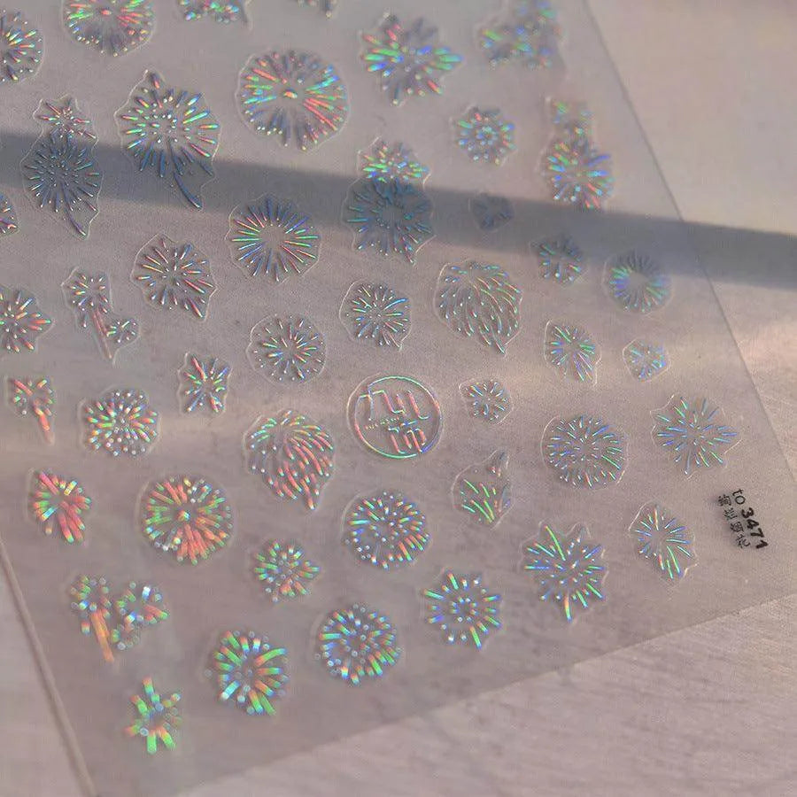 Aurora Shell Light Fireworks Nail Art Stickers Adhesive Embossed Firework Sticker Decals to3471 Laser Silver
