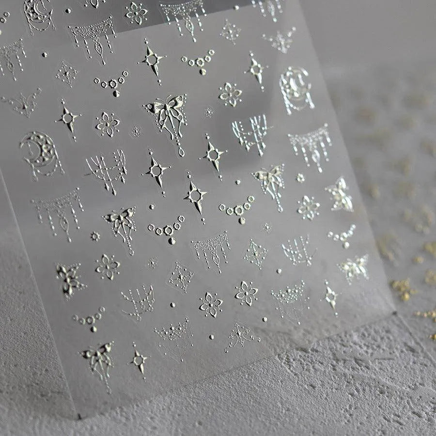 Butterfly Lace Nail Art Stickers Adhesive Embossed Metal Lace Sticker Decals to3489 Silver