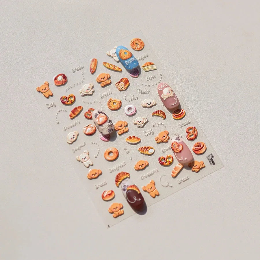 Cupcake Dessert Nail Art Stickers Adhesive Jelly Donuts Embossed Sticker Decals to4245