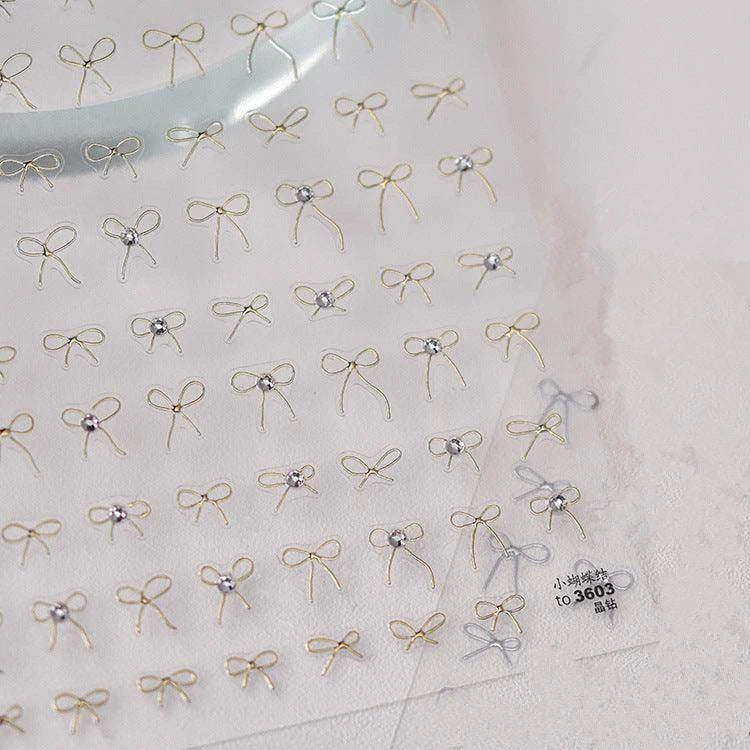 Bow Design Nail Art Stickers Adhesive Embossed Pink Bow Sticker Decals to3603 Gold