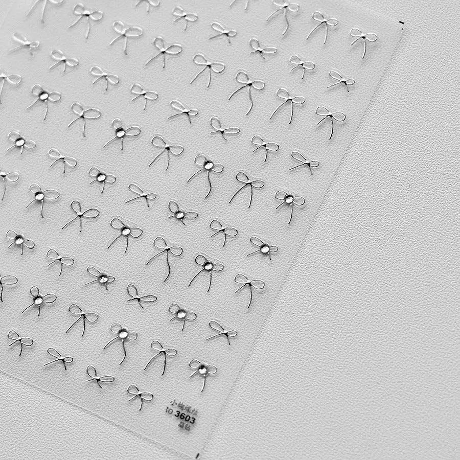 Bow Design Nail Art Stickers Adhesive Embossed Pink Bow Sticker Decals to3603 Silver