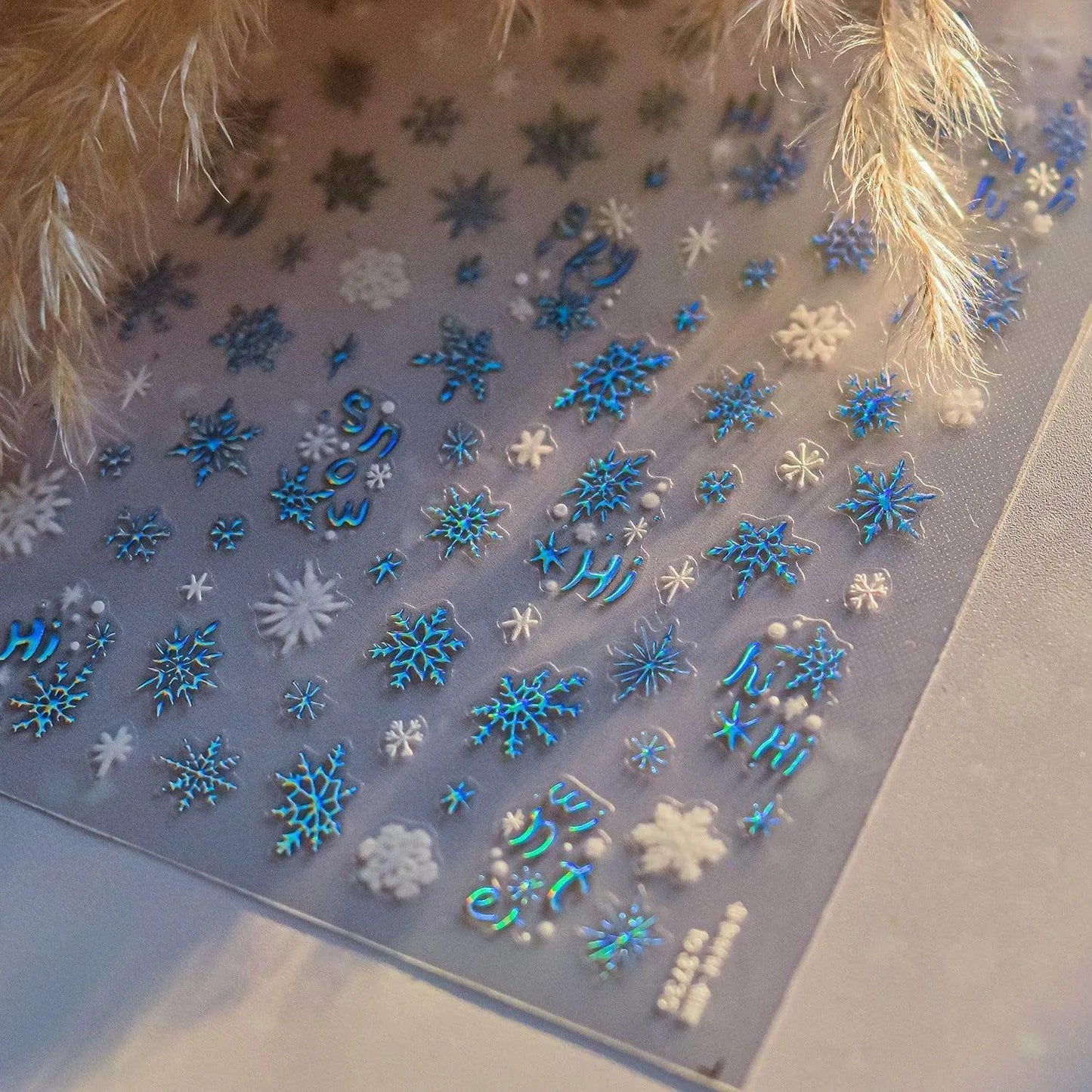 Blue Snowflake Nail Art Stickers Adhesive Embossed Winter Snow Sticker Decals to3735 Laser