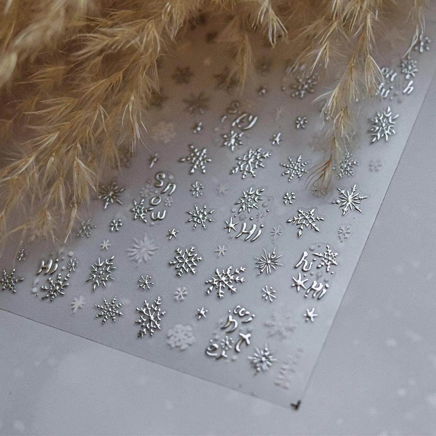 Blue Snowflake Nail Art Stickers Adhesive Embossed Winter Snow Sticker Decals to3735 Silver