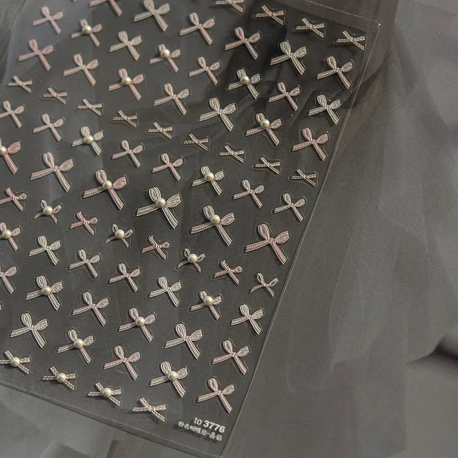 Lace Bow Tie Nail Art Stickers Adhesive Embossed Bows Sticker Decals to3776