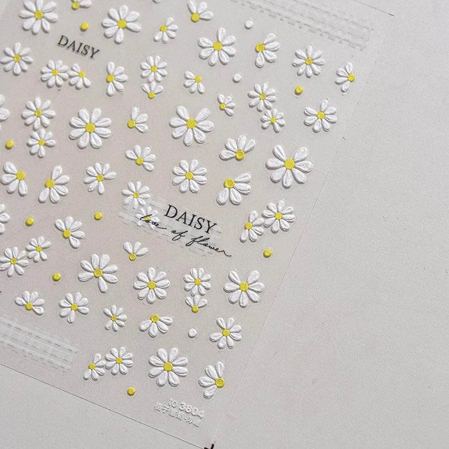 Daisy Flower Nail Art Stickers Adhesive Embossed Pure White Daisy Sticker Decals to3804 embossed